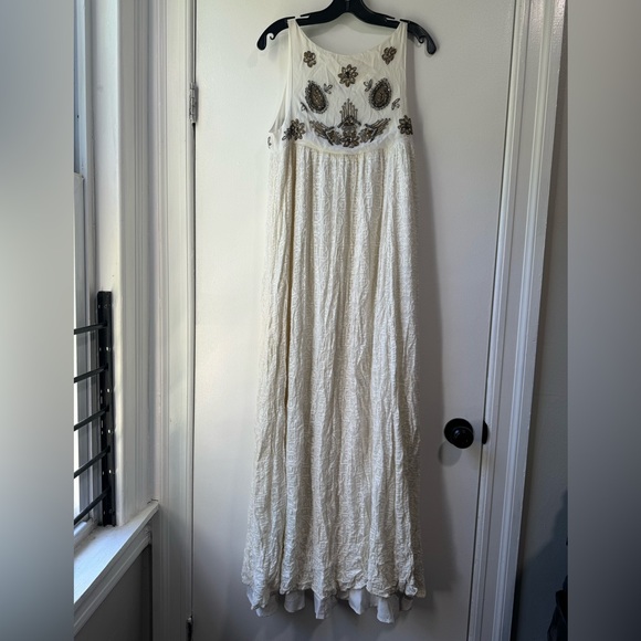 BHLDN Korovilas Gown Dress ivory Metallic Embroidered Beaded Swing Size S - Picture 11 of 15